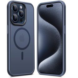 Anqrp Magnetiskt för iPhone 15 Pro-fodral [skydd av militärkvalitet] kompatibelt med MagSafe stötsäker, genomskinligt hårt smalt mjukt silikonskyddande telefonfodral för iPhone 15 Pro 6,1 tum, blå