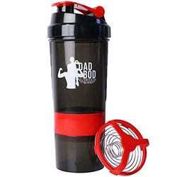 Dad Bod Nutrition Protein-Shaker-Flasche, 3-teilig, mit rotem Rand, weißes Etikett, roter Rand, 3-teilig