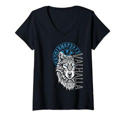 Mujer Valhalla & Viking Brújula - Diseño de lobo nórdico Camiseta Cuello V