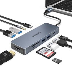 USB Type C hub, USB 3.0 HUB, 10-in-1 USB C-adapter met 2USB-A 3.0, 2 USB-A 2.0, 1USB-C 3.0, 1 x 4K HDMI, 1 x 100W PD, Micro Audio, SD TF voor laptop, Windows, MacOS, Linux