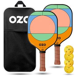 OZO Pickleball - Set med 2 paddlar + 4 bollar - Jupiter Fusion Chroma + Jupiter Energia Chroma (Intermediate Hybrid och Power Paddles) + 4 injektionsbollar (2 x inomhus + 2 x utomhus) + Bärväska