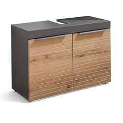 Stella Trading Tarawa - Mobiletto da bagno in grafite, effetto rovere Evoke, certificato FSC, 80 x 56 x 34 cm (larghezza x altezza x profondità)