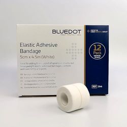 Blue Dot Elastic Adhesive Bandage 12-Boxes, 4.5 Meter Length x 5 cm Width, White