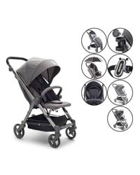 Twistshake 7 en 1 Cochecito de Bebé Plegable | Portavasos + Soporte de Móvil + Mosquitera + Protector de lluvia + Porta-Paraguas + Reposacabezas + Manta | Plegable - Silla de Paseo Ligera | Gris