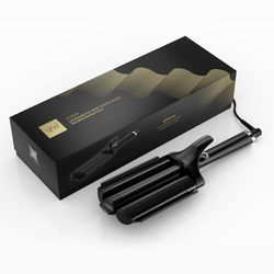 ghd - Boucleur ghd Wave - Boucleur professionnel (Noir) - Triple Waver - Créez des beach waves longue tenue en 3 à 5 secs - Wavy sirène facile et rapide - Idéal tous types de cheveux et longueurs