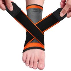 NEUTYPECHIC 2 Pièces Chevillère Entorse, Chevillère de Maintien Sport, Support Respirant avec Sac pour Tendinite, Fasciite Plantaire, Chevillere pour Homme et Femme, Idéal pour le Foot, Course, Orange