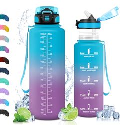 Vikaster Fitness drickflaska, drickflaska med sugrör, 1,5 liter, vattenflaska BPA-fri, läcksäker, sportflaska för camping, yoga, gym, utomhus