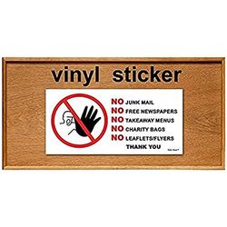 2 x - No Junk Mail - Thank You - Info Sign Label Removable Self Adhesive Waterproof Durable Vinyl Label Sticker 225mm x 106mm