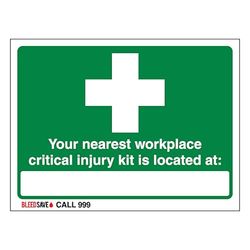 V Safety The Nearest Workplace Critical Injury Kit Is Located - Call 999 600 x 450 mm - 3mm Aluminium Composite