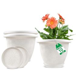 Vasi da fiori in plastica per piante da interno, confezione da 3 vasi bianchi da 25 cm, con foro di drenaggio e vassoio, vaso decorativo moderno grande con sottovaso, per piante da interno ed esterno,