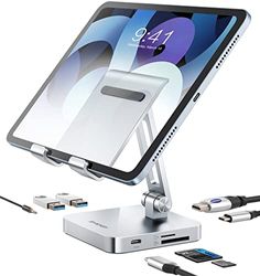 BYEASY iPad Pro USB C Hub med ställ, 7 i 1 USB-C dockningsstation med 4K 30HZ HDMI, 3,5 mm ljudjack, 60W PD-laddning, 2 x USB 3.0, SD/TF-kortläsare, för iPad Pro 2021-2018/Macbook Pro 2017-2019