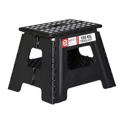 relaxdays Sgabello Pieghevole L, Trasportabile, da Bagno o Campeggio, Bambini, Fino a 120 kg, Plastica, H 32,5 cm, Nero, H 30 cm