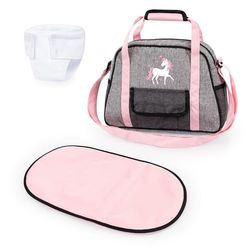 Bayer Design 69033AB poppenluiertas, luiertas voor poppen, zakje, tas, jeans-grijs, roze