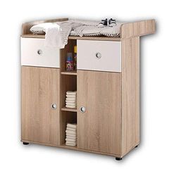 Stella Trading Wiki Commode Pratique et Polyvalente avec Plan à Langer, Grand Espace de Rangement, Aspect Chêne Sonoma/Blanc, Dimensions (l x H x P) 89 x 101 x 78 cm