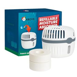 1ABOVE Refillable Moisture Absorber with 2x450g Tablets – Absorbs 3X Its Weight, Fights Damp, Mold & Condensation – Ideal for Home, Office, Garage, Caravan, Boat – Improves Air Quality