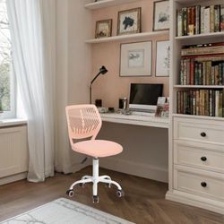 FurnitureR Teenage Office Chair, Height Adjustable Armless Task Chair, Colourful Seat for Home and Study, Computer Seat, Ergonomic & Swivel, 40.5 x 44 x 87cm, Rose