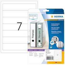 HERMA Self Adhesive Spine Labels, 7 Labels per A4 Sheet, 25 Sheets, 192 x 38 mm, 175 Labels, Blank Lever Arch File Folder Labels Stickers, Sticky Labels for Laser & Inkjet Printer, White