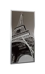 Fenix 5437412 Verwarming/beeldverwarming ECOSUN G, verwarmingspaneel van glas voor wand- en plafondmontage, 21 mm aluminium frame in zilver, motief: Eiffeltoren, 600 W met stekker, 60 x 120 cm, kabel: