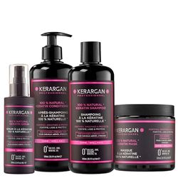 Kerargan - Set Ultra Riparatore Shampoo, Balsamo, Maschera & Siero alla Cheratina per Capelli Danneggiati e Stressati - Rivitalizza & Protegge - Senza Solfati, OGM, Silicone - 3x500 ml + 100 ml