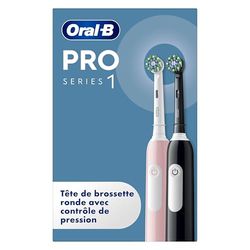 Oral-B Pro 1 Lot De 2 Brosses A Dents Electriques Rose Et Noire, Contrôle De Pression, 3 Modes De Nettoyage Avec Blancheur Et Sensibilité Pour Gencives, 2 Brossettes De Rechange Oral B, Chargeur