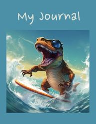 Cool T-Rex Surfing Dinosaur Journal, 100 Lined Pages, 8.5 x 11 Inches - Great Notebook for Kids, Teens, Boys, Girls