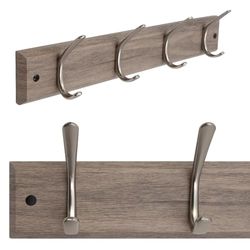 Anika Wall-Mounted Coat Rack Hallway Clothes Organiser with 4 Hooks/All Fixings Included / 47 x 7 cm (Silver Oak)