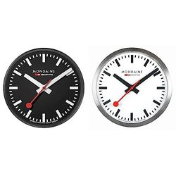Mondaine Reloj Pared Moderno en Color Negro, A990.Clock.64SBB, 25 CM & Reloj Pared Moderno en Color Plata, A990.Clock.16SBB, 25 CM