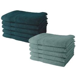TODAY Set di 10 asciugamani da bagno, 50 x 90 cm, 100% cotone, 5 pavone + 5 celadon