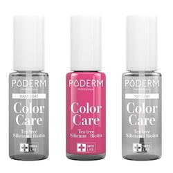 PODERM - LOT 3 PRODUITS | SOIN VERNIS PROFESSIONNEL COMPLET | Base Coat + Top Coat + Vernis Framboise TEA TREE | Prévention & Traitement des Ongles Jaunes/Abîmés | SOIGNE & COLORE | Swiss Made
