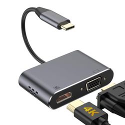 Adapter USB Type-C naar HDMI 4K en VGA-aansluiting, ideaal voor het aansluiten van apparaten op externe displays en presentaties.