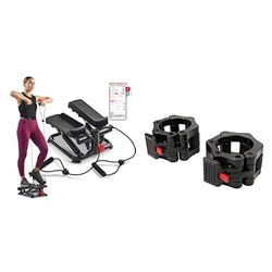 Sunny Health and Fitness Total Body Smart 2-in-1 Stepper Machine, Total Body Workout, Adjustable + Locking Collar Clamps with Quick Release for Olympic Barbells for Pro Training