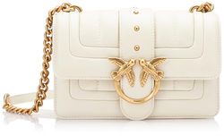 Pinko Women's Love One Mini Cl Single Side Sheep Tassel Line Quilt Bag, Z14q_White Silk-Antique Gold, 21