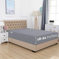 Elegant Comfort 1 500 förstklassig hotellkvalitet 45,7 cm djup – extra djup ficka enkelt dra-på-lakan för hög madrass, lyx och mjukaste, smart ficka – skrynkelfri, tvilling/dubbel XL, grå