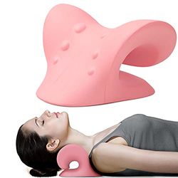 Nek- en schouderontspanner, cervicaal tractieapparaat voor TMJ pijnverlichting en cervicale wervelkolomuitlijning, chiropractisch kussen, nekbrancard (roze)