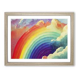 Watercolour Cloud Rainbow Vol.1 Abstract H1022 Framed Print for Living Room Bedroom Home Office Décor, Wall Art Picture Ready to Hang, Oak A4 Frame (34 x 25 cm)