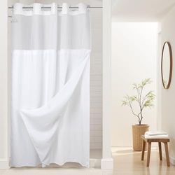 Cortina de Ducha de Punto gofre con Forro a presión, no Requiere Ganchos, 54 Pulgadas de Ancho x 80 Pulgadas de Alto, Calidad de Hotel, Cortina de baño Tipo SPA, Color Blanco