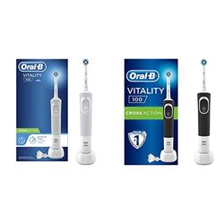 Oral-B Vitality 100 Brosse À Dents Électrique Rechargeable Avec 1 Manche Et 1 Brossette Crossaction, Blanc, Minuteur Et Action De Nettoyage 2D & Vitality 100 Brosse À Dents Électrique Rechargeable