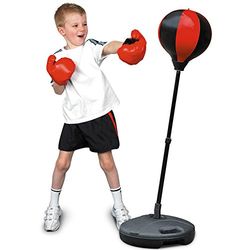 BAKAJI 8050534663228 Punching Ball för barn justerbar metallstav upp till 124 cm med mjuka tyghandskar, flerfärgad
