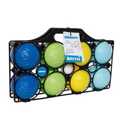 alldoro 60044 Boccia Speelset voor kinderen, 9-delig, kunststof, 8 ballen in 4 kleuren, doelbal en koffer, voor buiten