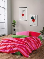Nuit Des Rêves Ranforce - Juego de Fundas de edredón Doble (200 x 200 cm), 100% algodón, Color Verde y Rosa/Fucsia, impresión reactiva, Lavable a máquina, sobre y Cierre de Botones, 145 Hilos