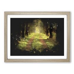 Direction Of The Forest Paint Splash Modern Art Framed Wall Art Print, Ready to Hang Picture for Living Room Bedroom Home Office Décor, Oak A3 (46 x 34 cm)