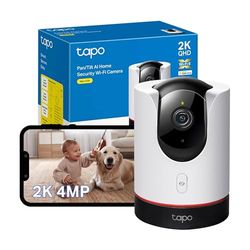 Tapo C225 2K 4MP QHD Indoor Camera, Pan/Tilt Security Camera, HDR Live View, 360°Panoramic View, CCTV Camera No Monthly Fee, AI Detection, Two-way Audio, Night Vision, Works with Alexa & Google