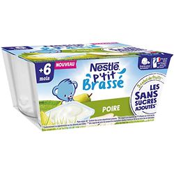 Nestlé Bébé P'tit Brassé Laitage Poire sans sucres ajoutés - dès 6 mois - 4 x 90g