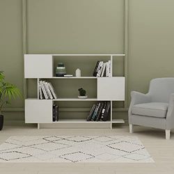 Homemania Boekenkast met planken, deuren, kantoor, woonkamer, wit, van hout, 150 x 23,8 x 113,2 cm, spaanplaat melamine