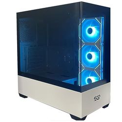 SaharaGaming SG520 con 3 Ventiladores ARGB de Espejo Blanco de 12 cm y Mini Ventilador PWM con Carcasa templada para Juegos con USB 3.0 y USB 2.0, soporta AIO de hasta 360 mm, Fuente de alimentación