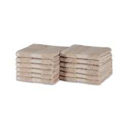 Amazon Basics Lot de 12 Gant de Toilette en Coton résistant à la décoloration, 30 x 30 cm, Taupe