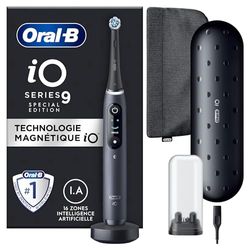 Oral-B iO 9 Brosse À Dents Électrique Édition Spéciale Noire connectée Bluetooth, 1 Brossette, 1 Étui De Voyage Chargeur, 1 Pochette Magnétique