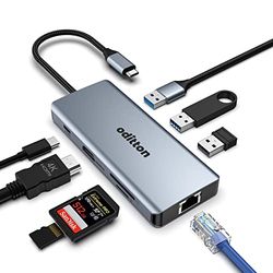 Oditton USB C Hub 8 in 1 docking station met 4K HDMI, 2 x USB-A 3.0, USB-A 2.0, Gigabit LAN, PD 100W, SD&TF, USB hub voor MacBook, iMac, ChromeBook in Mac OS of Windows