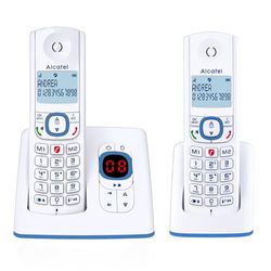 ALCATEL F530 Voice Duo - Téléphone Fixe Sans Fil DECT Avec Répondeur - Grand Écran Rétroéclairé - Mains Libres - Fonction Blocage Des Appels - 2 Touches De Mémoires Directes - 2 Combinés - Blanc/Bleu