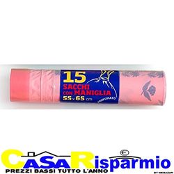 Webazar GEL SAC 15 SACCHI PATTUMIERA IN POLIETILENE MISURA 55x65 CON MANIGLIA ROSA TRASPARENTE PROFUMATO IN ROTOLO